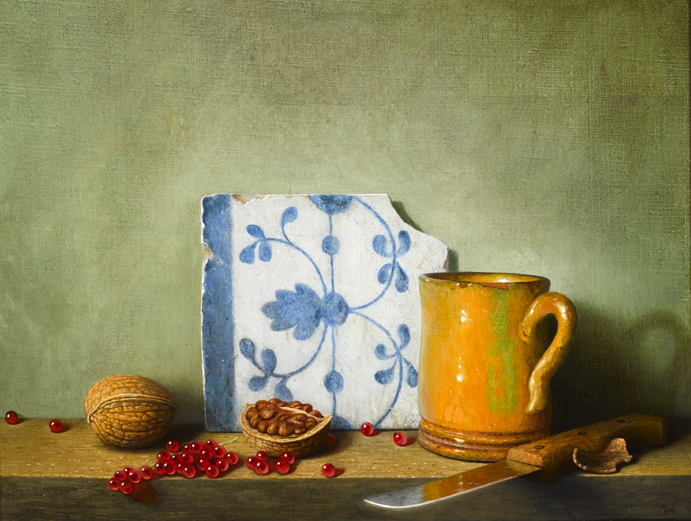STILL LIFE WITH CUP AND PORTUGUESE TILE by Stuart Morle (b.1960) at Whyte's Auctions