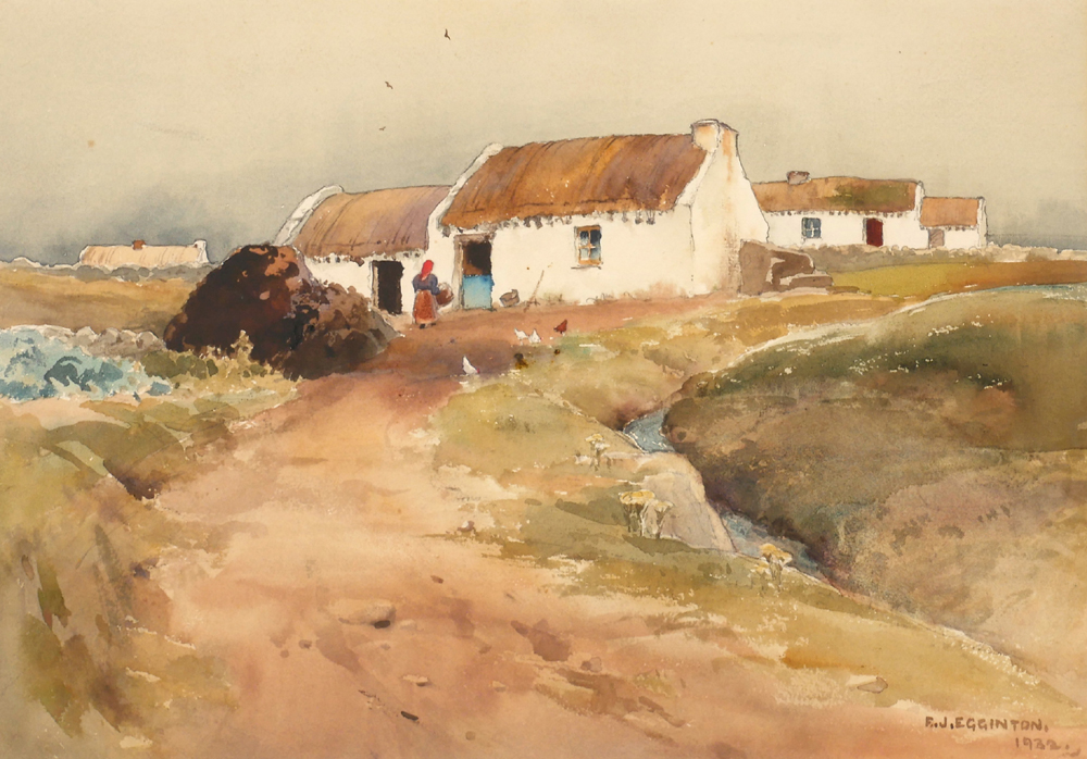 COTTAGE AND CHICKENS, WEST OF IRELAND, 1932 by Frank Egginton RCA (1908-1990) at Whyte's Auctions