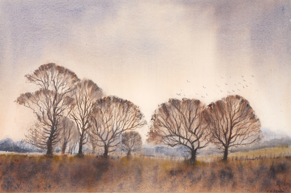 OAK TREES ON TILLED LAND, 1984 by James Hall Flack sold for �320 at Whyte's Auctions