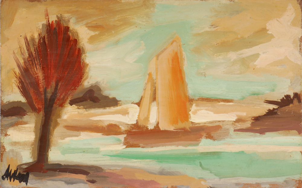 COASTAL SCENE WITH SAILBOAT by Markey Robinson (1918-1999) at Whyte's Auctions