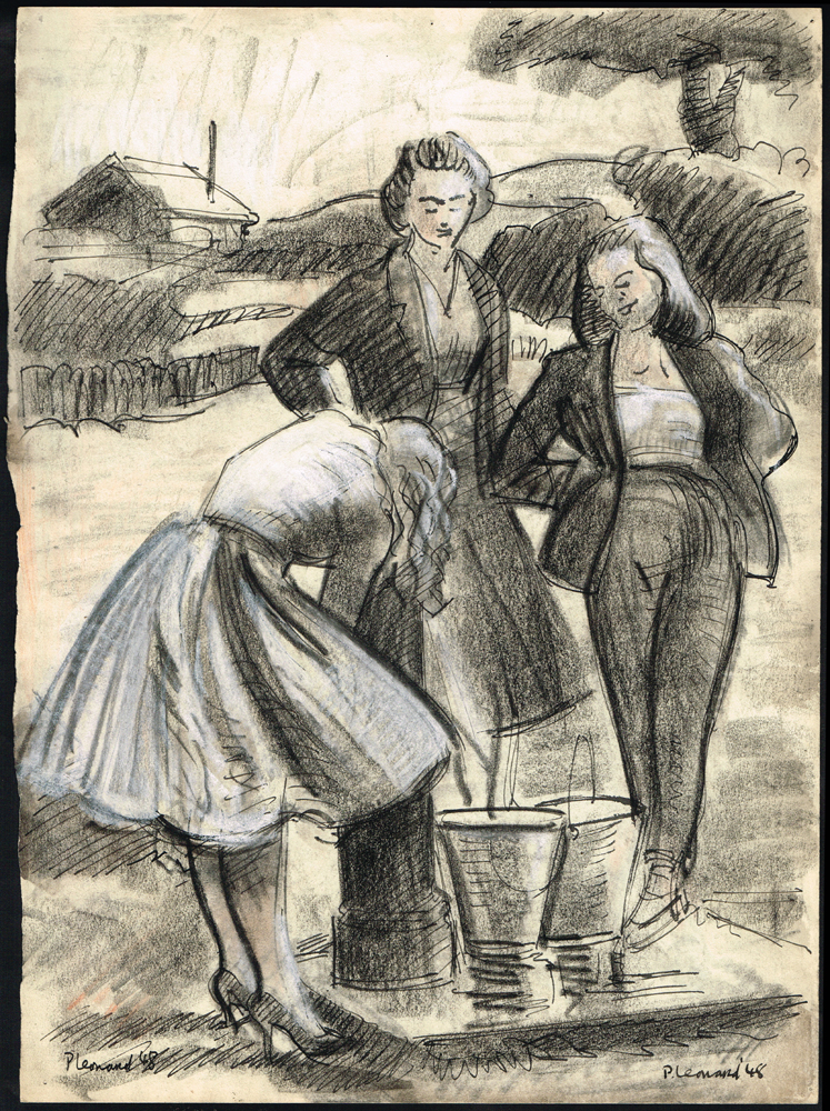 SKETCHES [AT THE PUMP] (SET OF THREE) by Patrick Leonard HRHA (1918-2005) at Whyte's Auctions