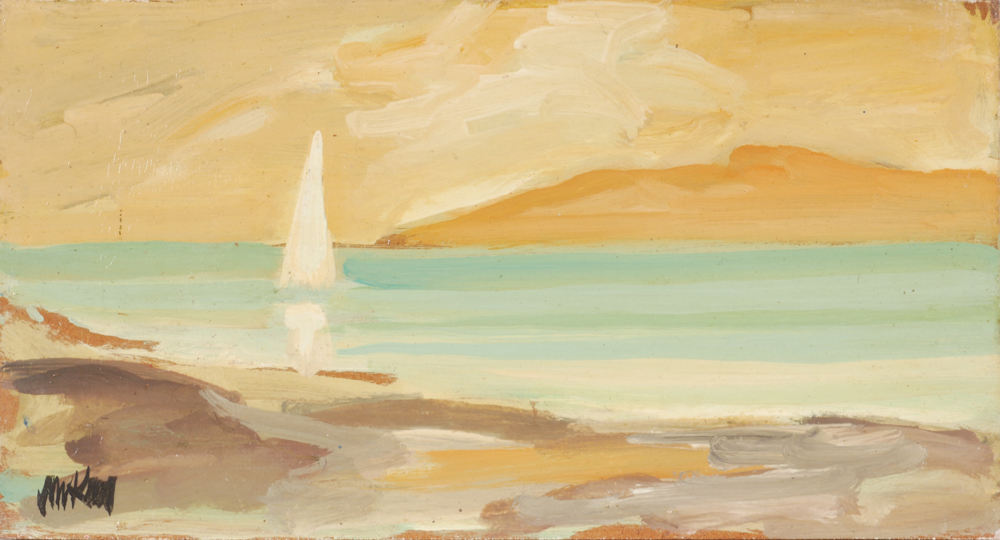 COASTAL SCENE WITH SAILBOAT by Markey Robinson (1918-1999) at Whyte's Auctions