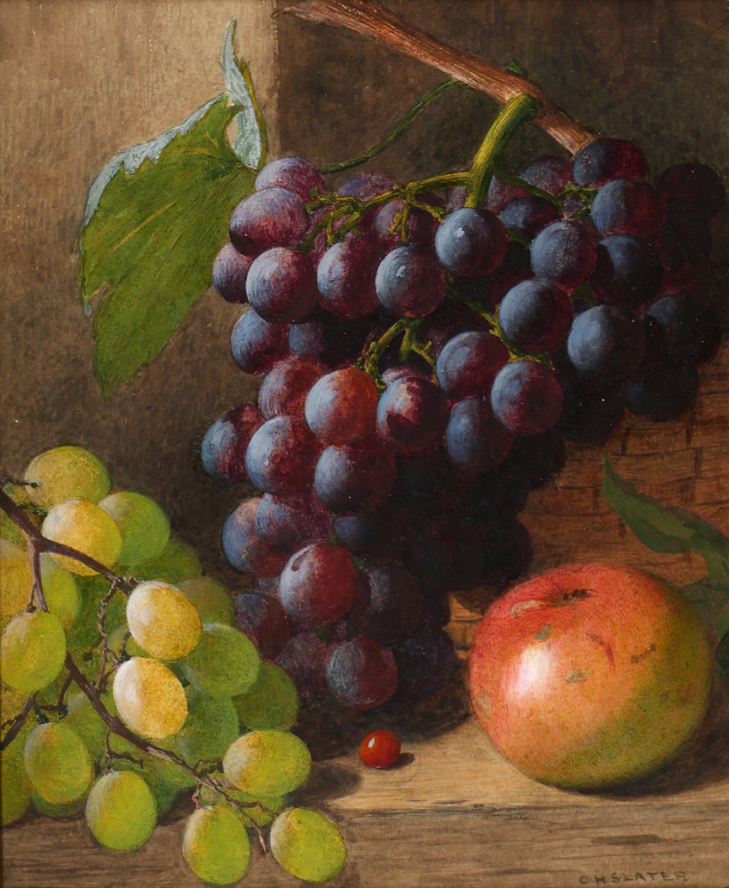 STILL LIFE OF GRAPES AND AN APPLE by Charles Henry Slater sold for �170 at Whyte's Auctions