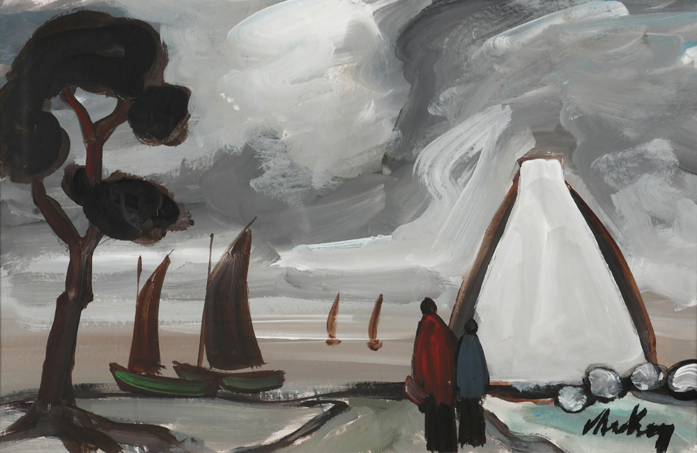 SHAWLIES, BOATS AND COTTAGE by Markey Robinson (1918-1999) at Whyte's Auctions