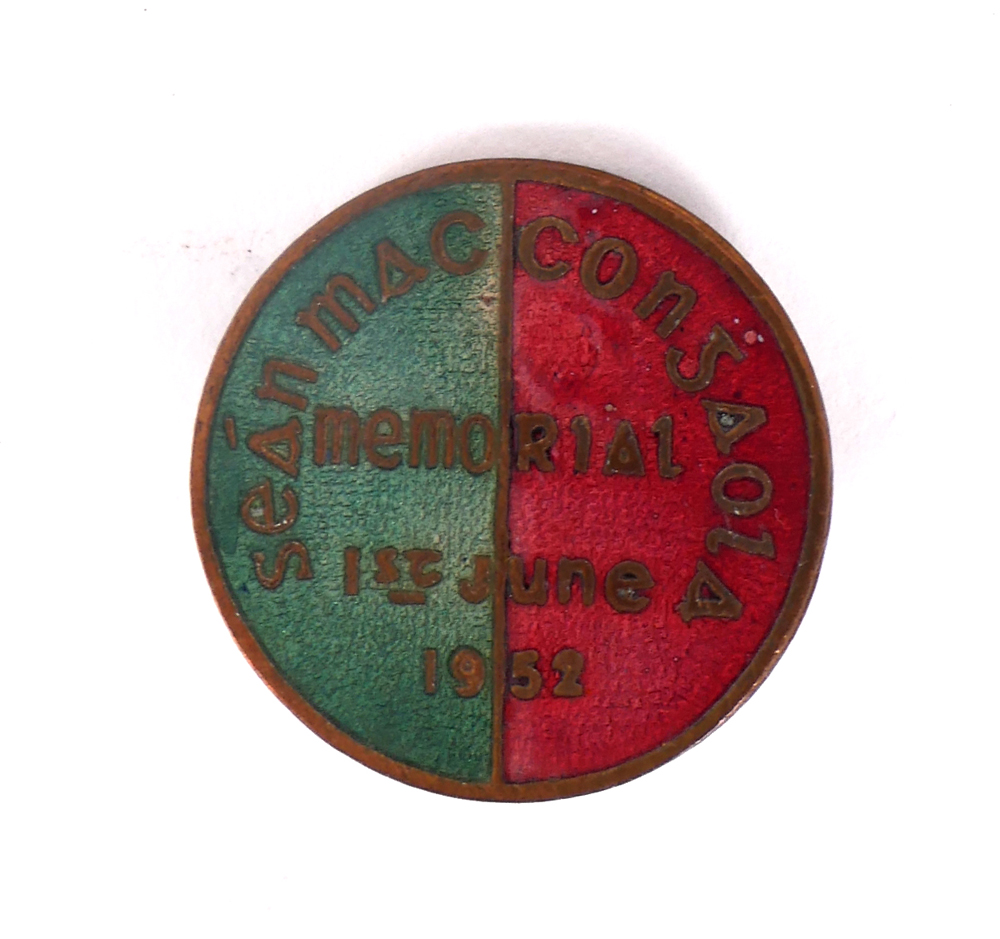 1952 (1 June). Badge commemorating the erection of a memorial to Sean McNeela at Ballycroy, Co. Mayo. at Whyte's Auctions