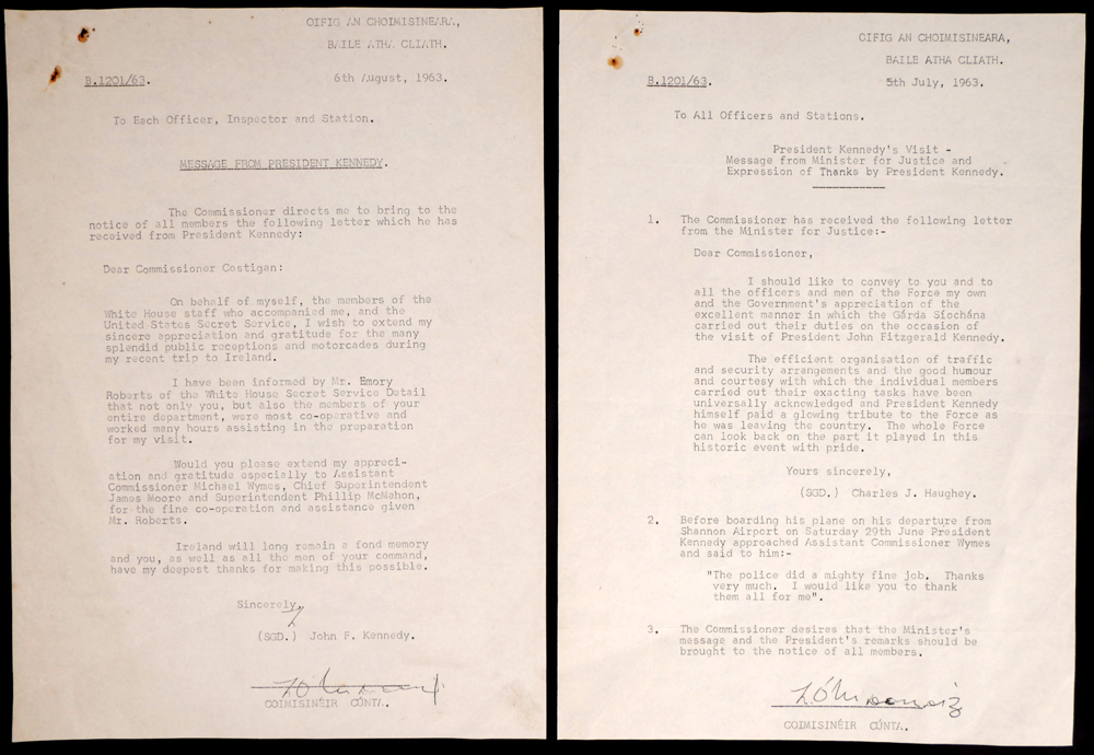 1963 President Kennedy's Visit to Ireland archive of letters. at Whyte's Auctions