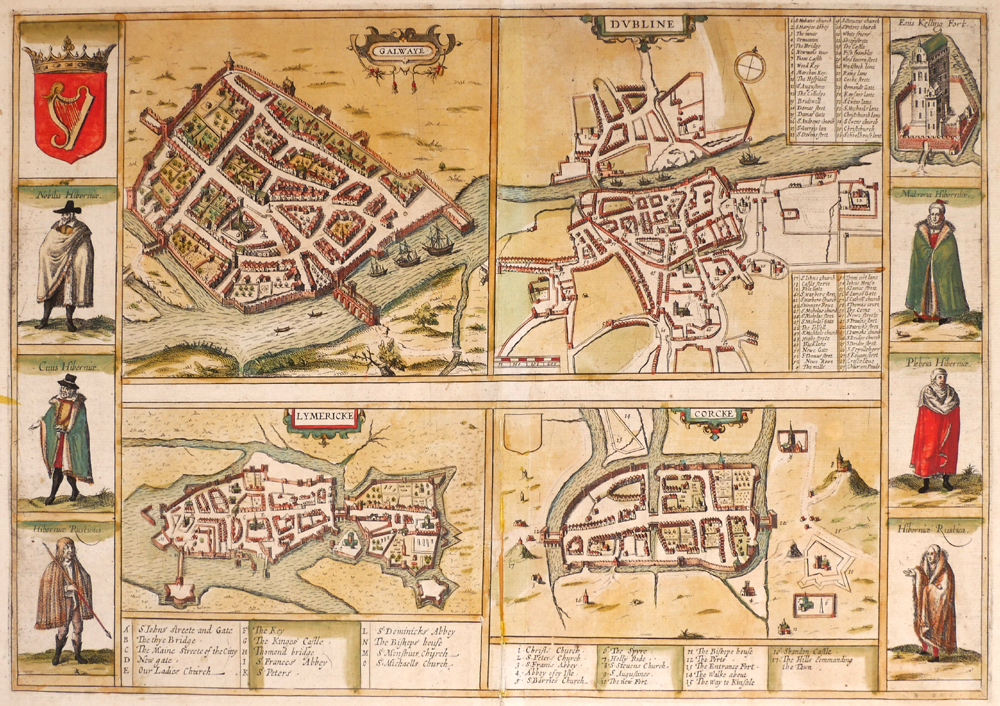 Early 17th century, city plans of Dublin, Cork, Galway and Limerick by John Speed. at Whyte's Auctions