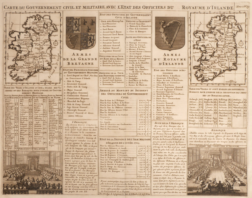 1708 Illustrated maps of Ireland from Atlas Historique by Henri Abraham Chatelain. at Whyte's Auctions