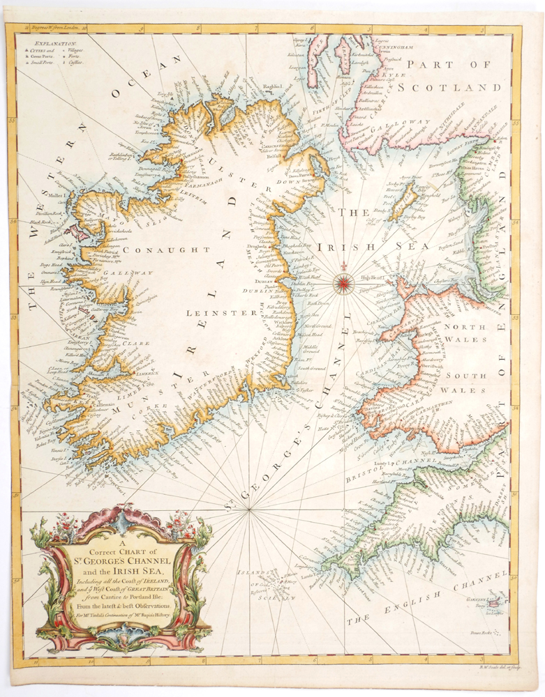 1744 A chart of St. George's Channel and the Irish Sea and plans of the Principal Ports, Towns and Harbours of Ireland. at Whyte's Auctions