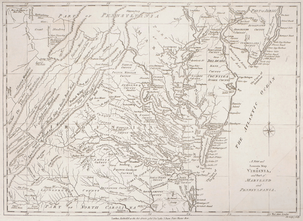 1780-1790 Map of North America, Virginia and Part of Maryland Rhode Island and Pennsylvania. at Whyte's Auctions