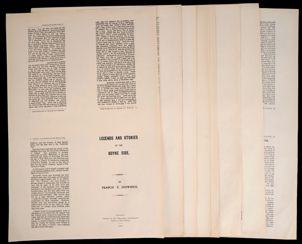 Ledwidge, Francis E.  Legends and Stories by the Boyne Side, unpublished at Whyte's Auctions