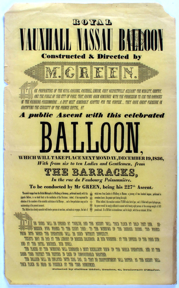 Ballooning. Royal Vauxhall Nassau Balloon, poster. at Whyte's Auctions