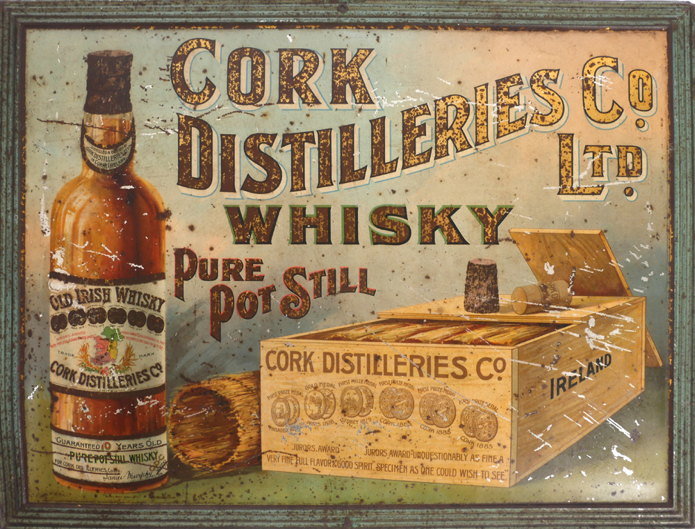 Tin advertising sign, 'Cork Distilleries Co Ltd Whisky' at Whyte's Auctions
