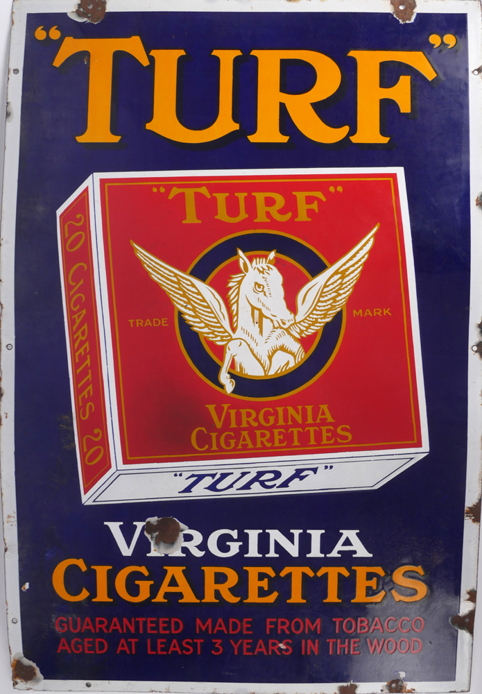 Enamel sign, 'Turf Virginia Cigarettes'. at Whyte's Auctions