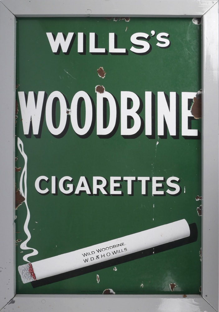 Enamel sign, 'Wills's Woodbine Cigarettes'. at Whyte's Auctions