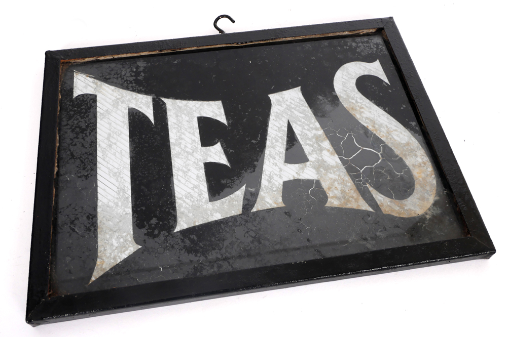 Mid 20th century 'Ices' and 'Teas' glass sign. at Whyte's Auctions