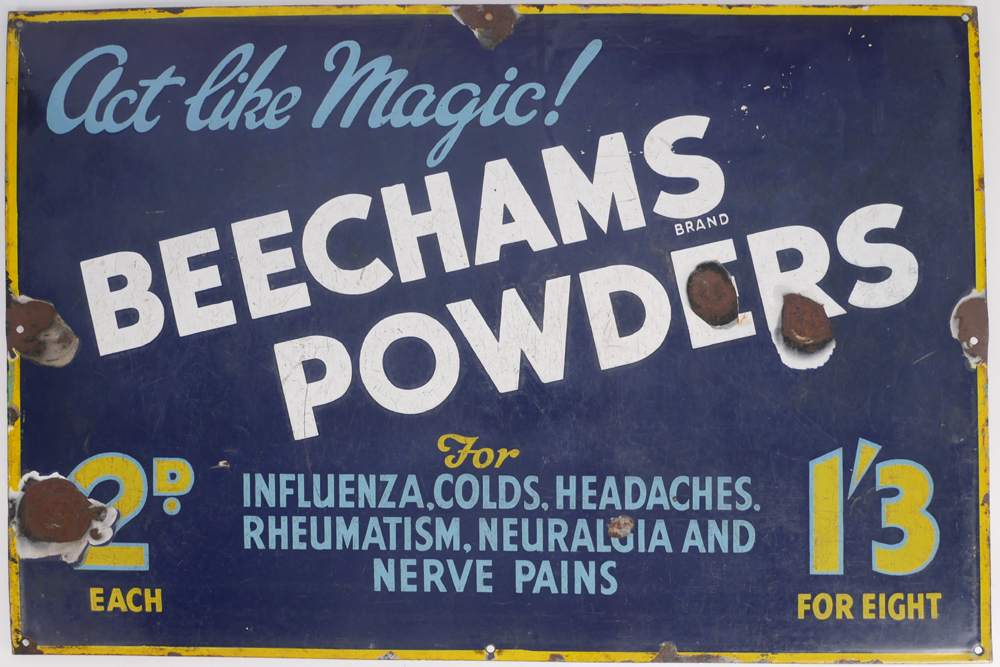 Enamel advertising sign for Beechams Powders at Whyte's Auctions