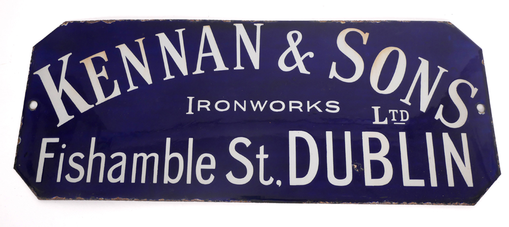 Kennan and Sons, Ironworks, Dublin enamel sign. at Whyte's Auctions