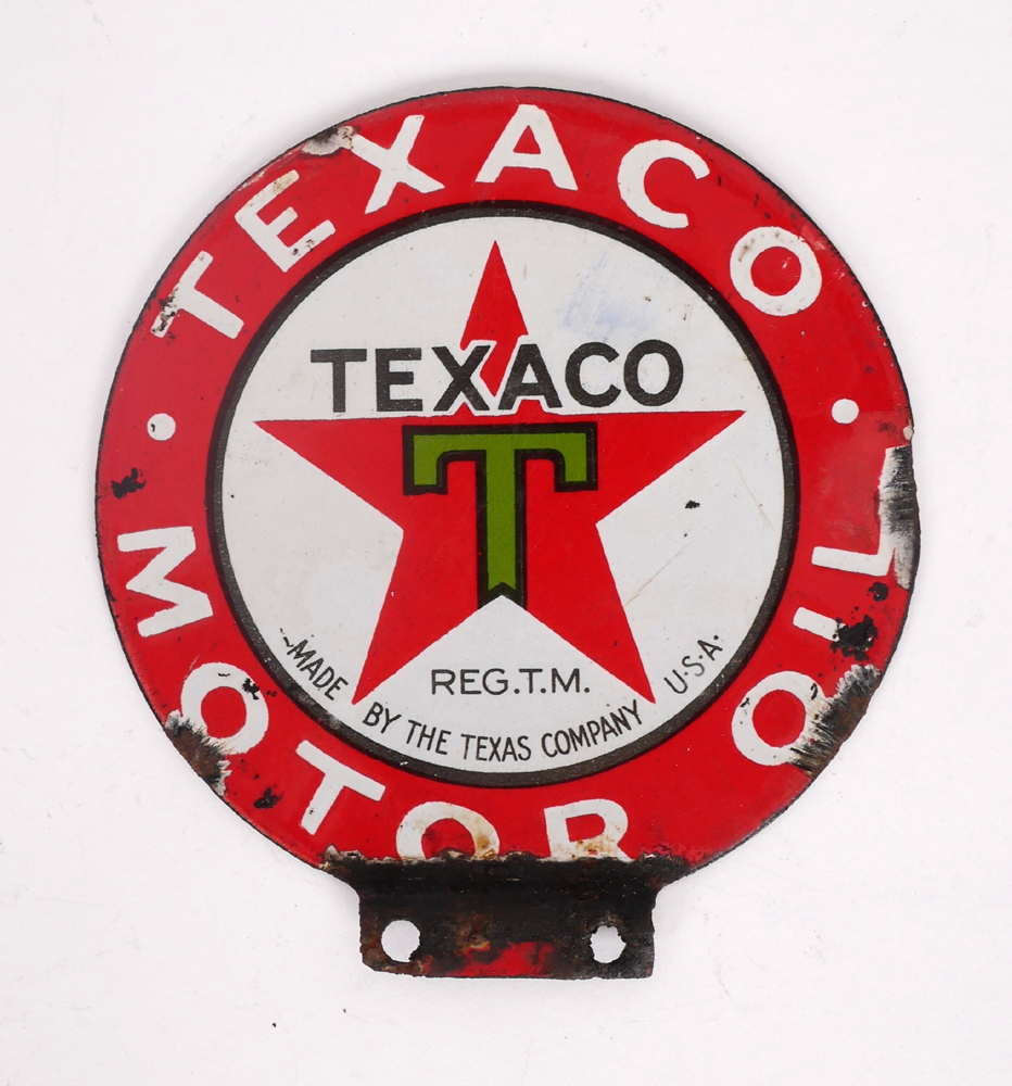1930s Texaco petrol pump enamel decal. at Whyte's Auctions
