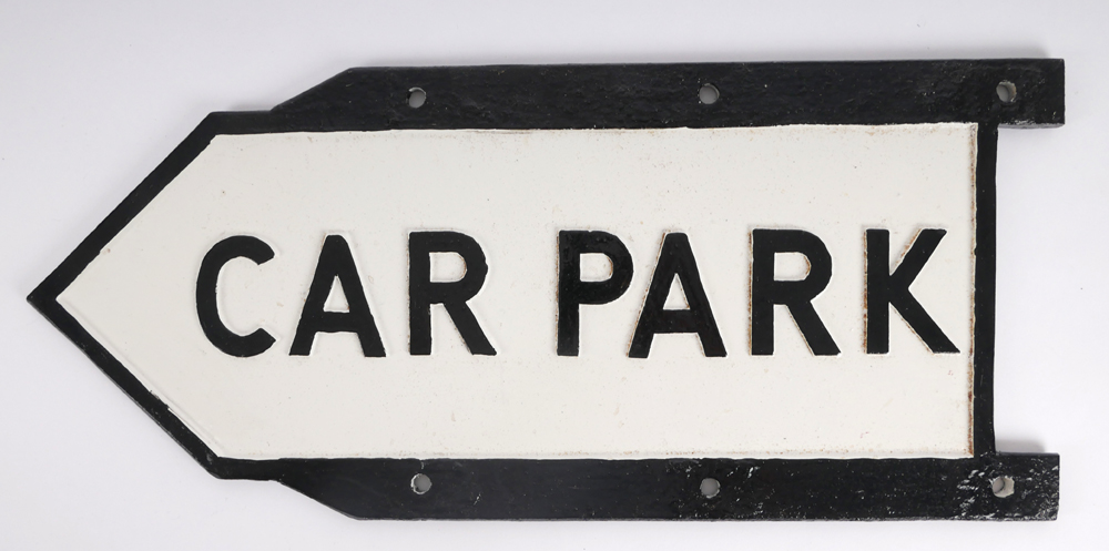 Road sign, 'Car Park'. at Whyte's Auctions