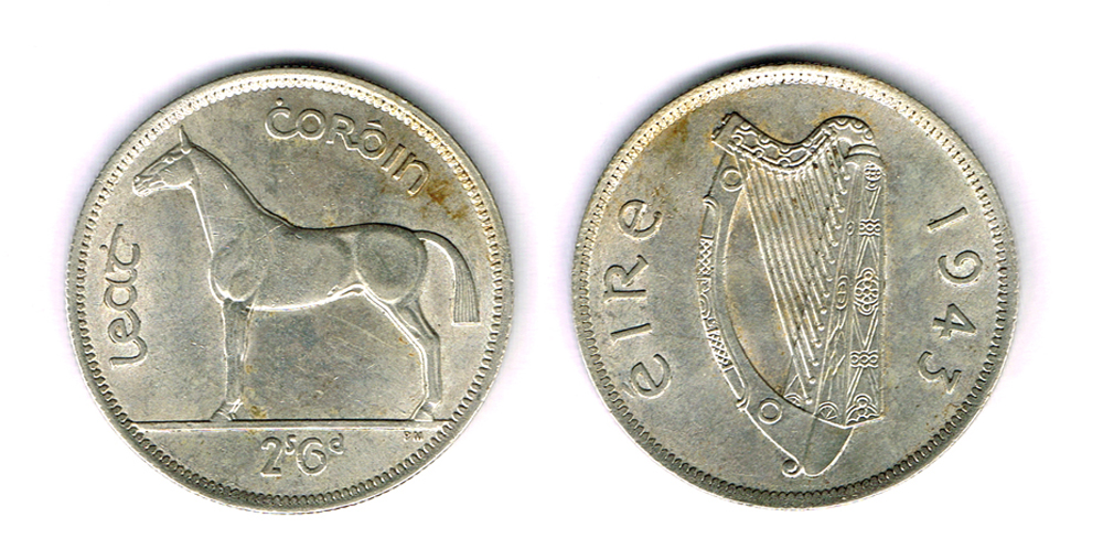 Halfcrown, 1943. Scarce key date for the complete collection of 20th century Irish coinage. at Whyte's Auctions