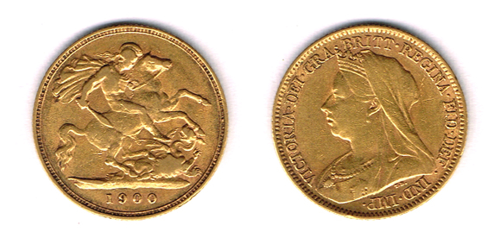 Victoria gold half sovereigns, Old Head, 1895 and 1900. at Whyte's Auctions