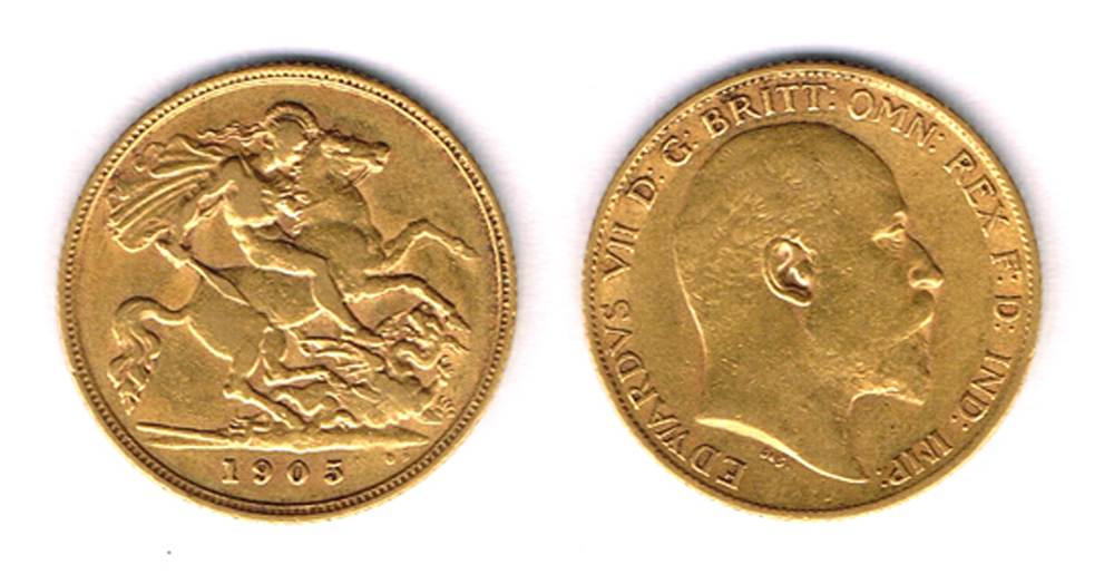 Edward VII gold half sovereigns, collection 1905 to 1908. at Whyte's Auctions