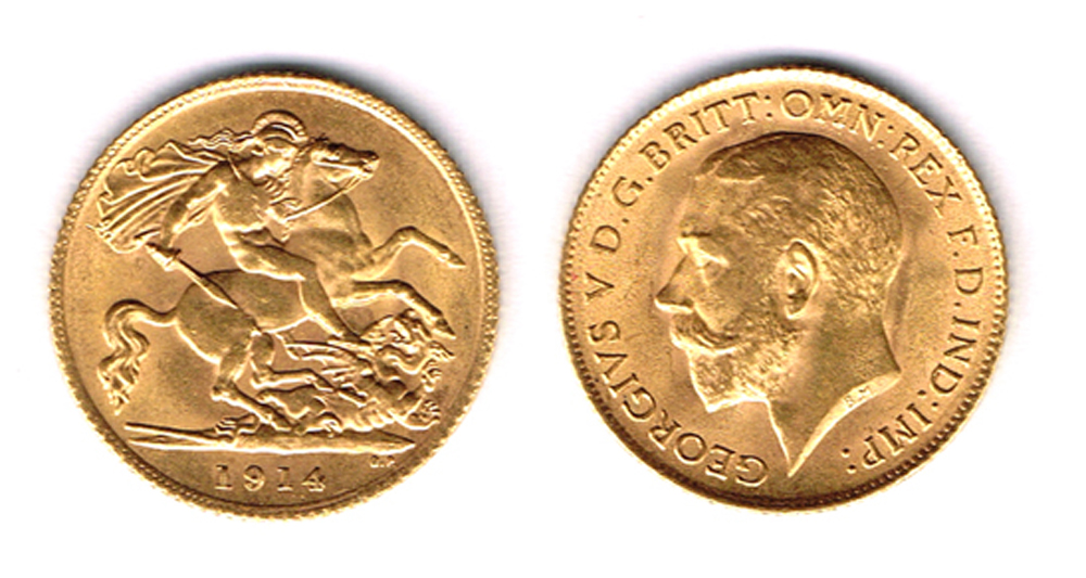 George V gold half sovereign, 1914 at Whyte's Auctions