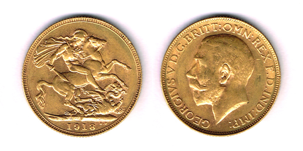 Australia. George V gold sovereign, 1918, Perth mint mark at Whyte's Auctions
