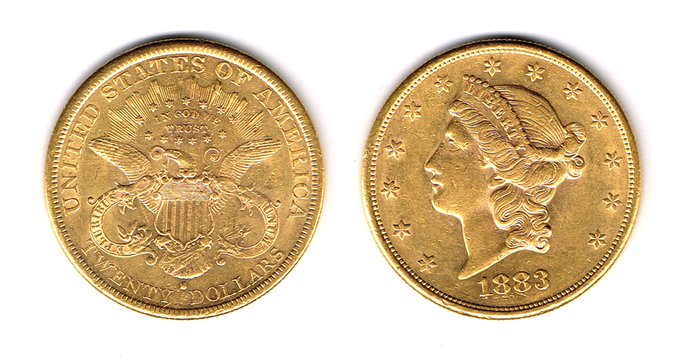 USA. Gold twenty dollars,  Liberty Head, 1883. at Whyte's Auctions