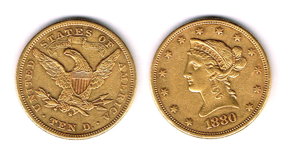 USA. Gold ten dollars, Liberty Head, 1880. at Whyte's Auctions