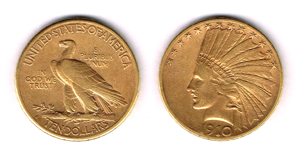 USA. Gold ten dollars, Indian Head, 1910 at Whyte's Auctions