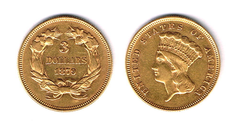 USA. Gold three dollars, Indian Head, 1879 at Whyte's Auctions