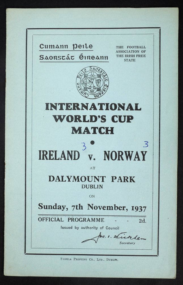 Football, 1937 Ireland v. Norway, programme. at Whyte's Auctions