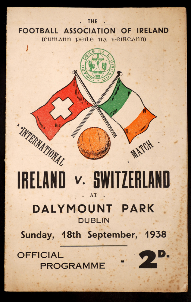 Football, 1938 Ireland v. Switzerland, programme. at Whyte's Auctions