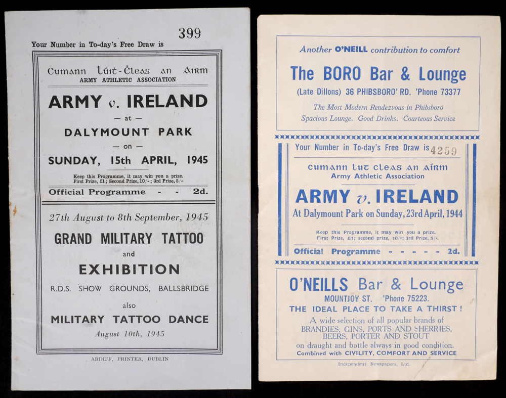Football, 1944-1945 Army Athletic Association, Army v. Ireland, programmes. at Whyte's Auctions