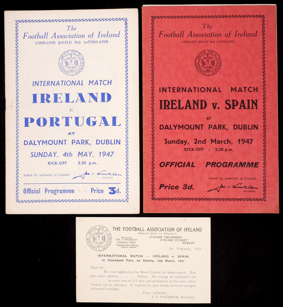 Football, 1947, Ireland v. Spain and Ireland v. Portugal, programmes. at Whyte's Auctions