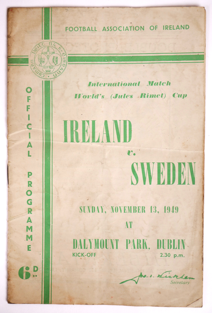 1949 Ireland v Sweden World Cup qualifier, programme at Whyte's Auctions