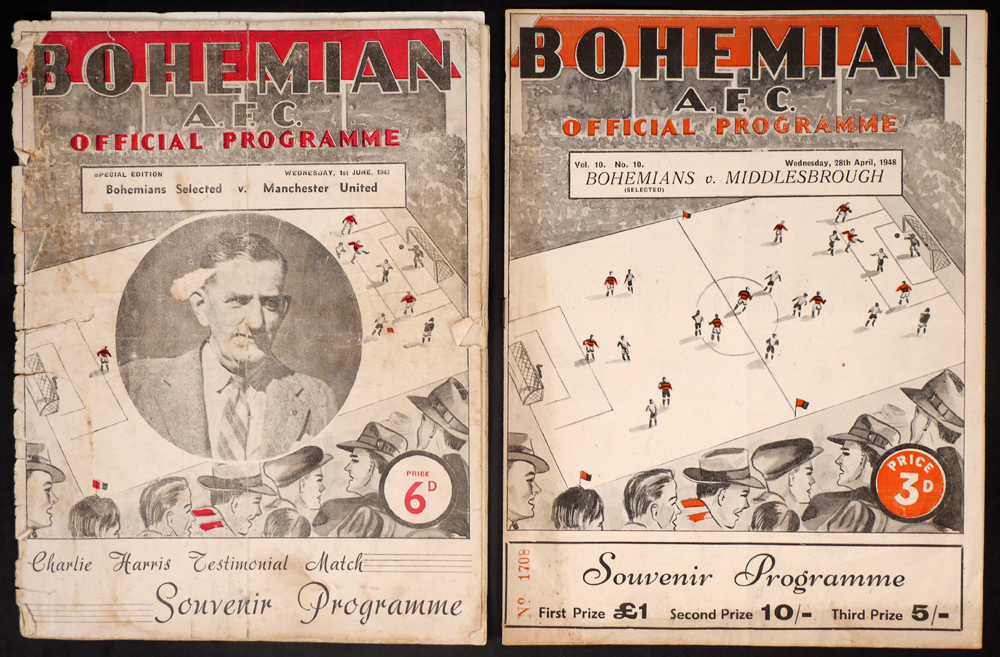 Football  1948 and 1949 Bohemian AFC v. Middlesbrough and Manchester Utd. programmes. at Whyte's Auctions