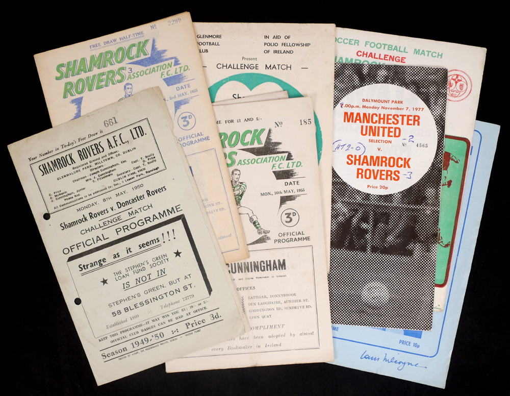 Football 1950-1977 Shamrock Rovers friendly matches v. UK clubs, programmes. at Whyte's Auctions