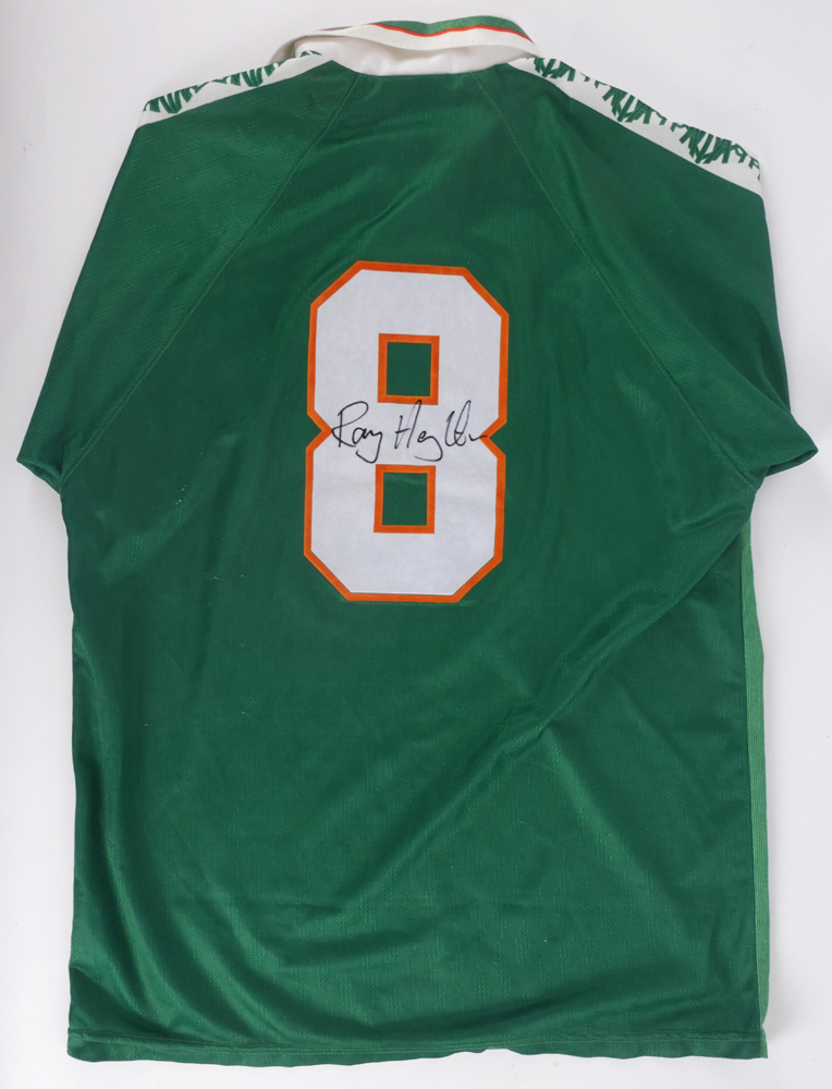 Football. Irish number 8 jersey, match-worn by Ray Houghton. at Whyte's Auctions