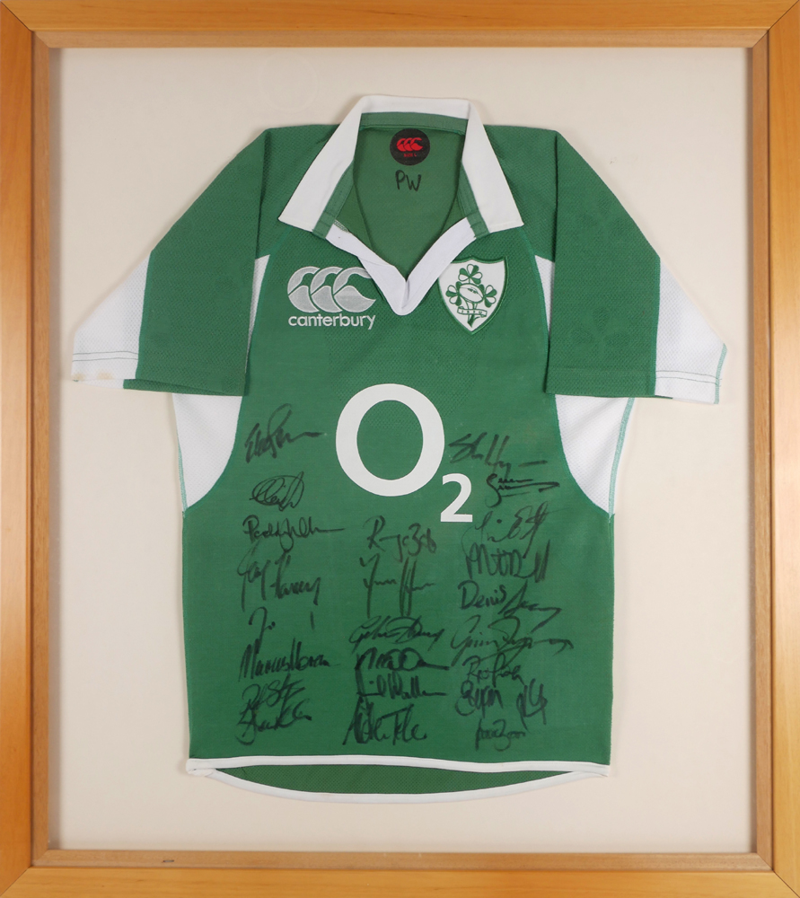 Rugby, Paddy Wallace's number 21 jersey, signed by the squad v Italy, Six Nations 2007
 at Whyte's Auctions