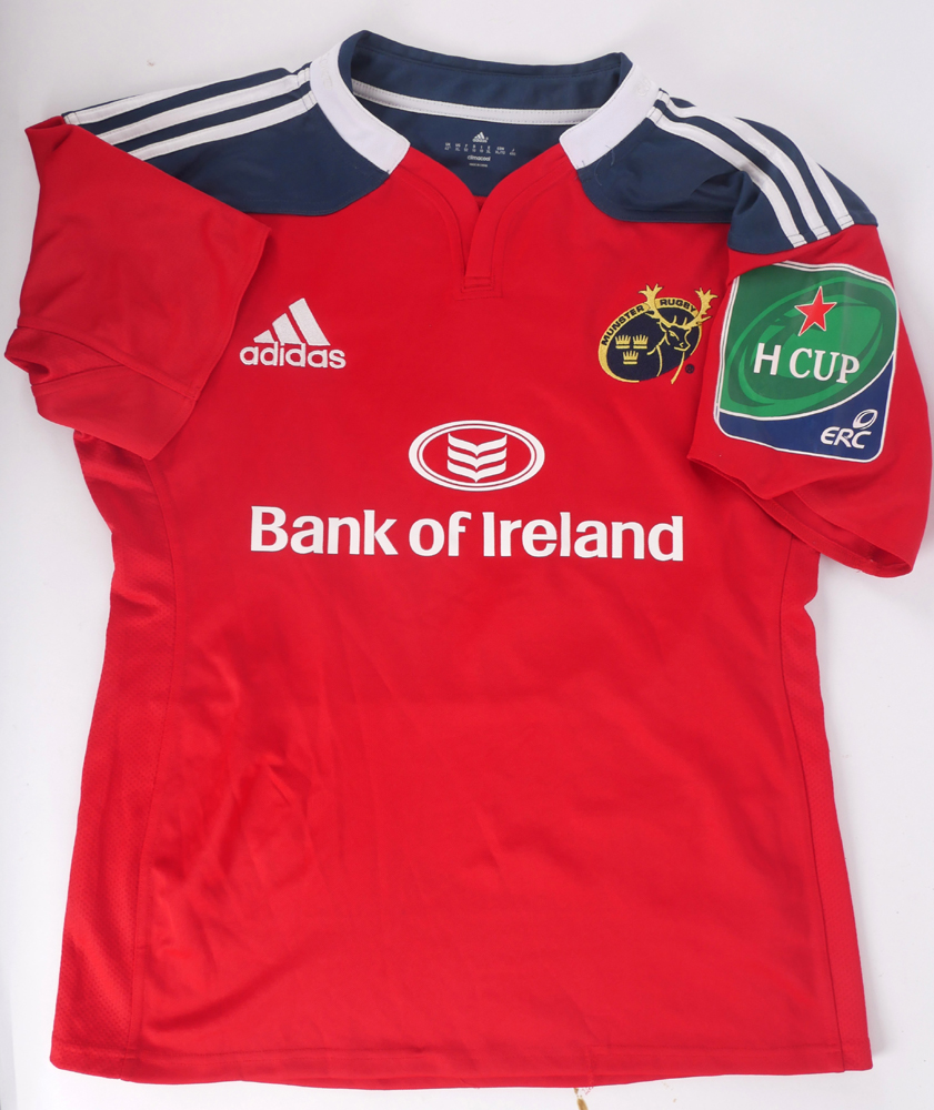 2013 Rugby Munster number 3 jersey, match-worn by BJ Botha vs. Perpignan in the Heineken Cup. at Whyte's Auctions