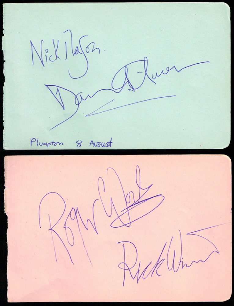 Pink Floyd, 1969, autograph signatures of all four band members. at Whyte's Auctions