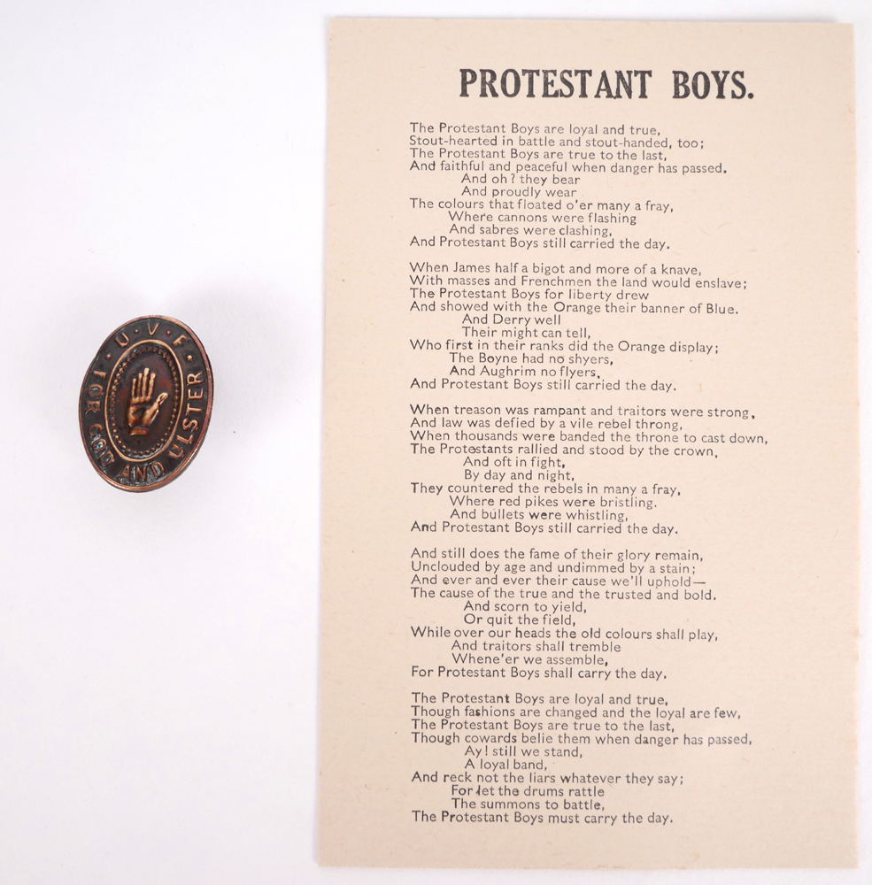 UVF bronze pin and postcard at Whyte's Auctions
