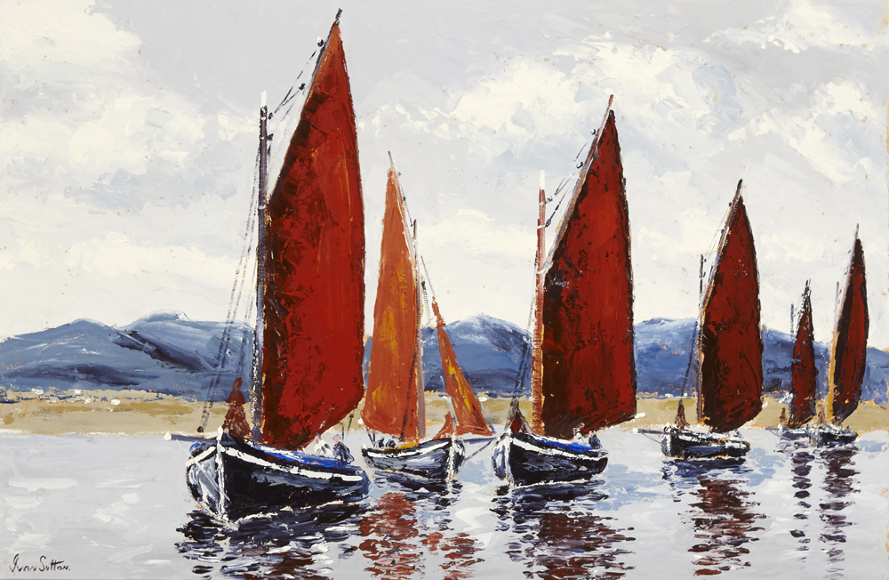 GALWAY HOOKERS BECALMED, CARRAROE BAY, COUNTY GALWAY by Ivan Sutton (b.1944) (b.1944) at Whyte's Auctions