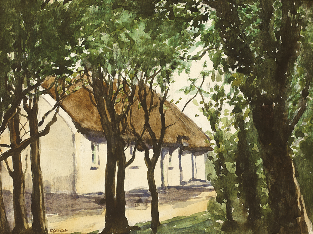 COTTAGE AND TREES by William Conor OBE RHA RUA ROI (1881-1968) OBE RHA RUA ROI (1881-1968) at Whyte's Auctions