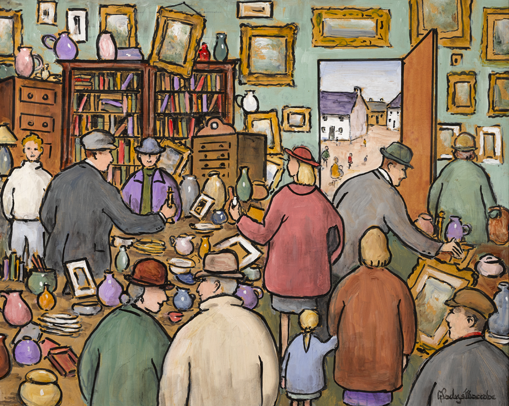 BUSY ANTIQUES SHOP by Gladys Maccabe MBE HRUA ROI FRSA (1918-2018) at Whyte's Auctions