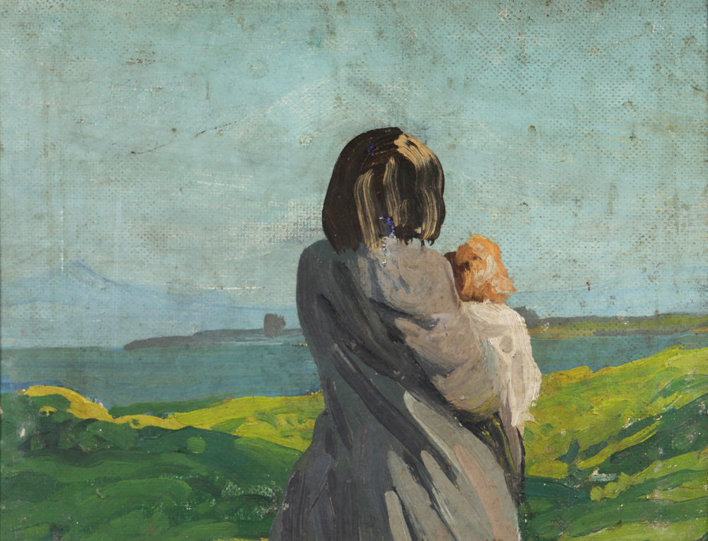 MOTHER AND CHILD IN A COASTAL LANDSCAPE by Attributed to Patrick Leonard sold for �300 at Whyte's Auctions