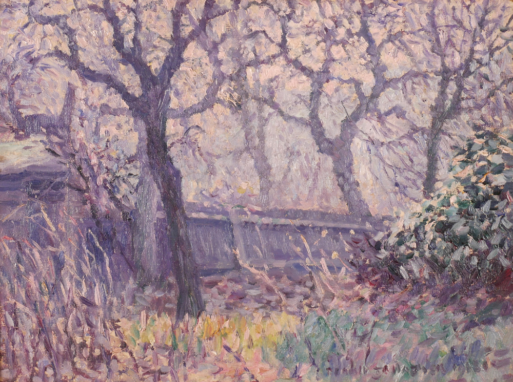 FOREST SCENE WITH BLOSSOMS, 1918 by Frederick O'Neill Gallagher sold for �320 at Whyte's Auctions